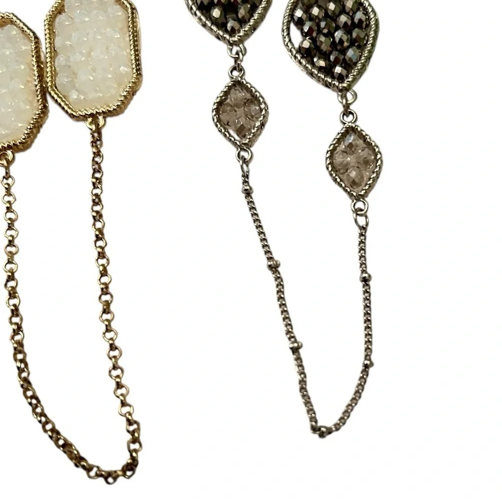 Pair of Boutique gold/silver tone delicate long necklaces faceted beads gunmetal